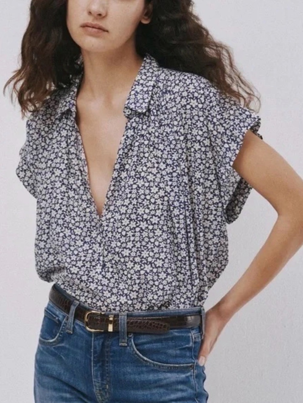 Niki Lotan Floral Normandy Blouse XS Oversized Flowy Quiet Luxury